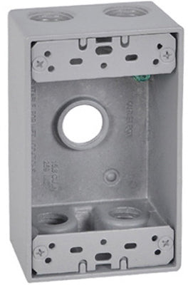 Gray Weatherproof 1-Gang Rectangular Outlet Box, Five 1/2-In. Holes