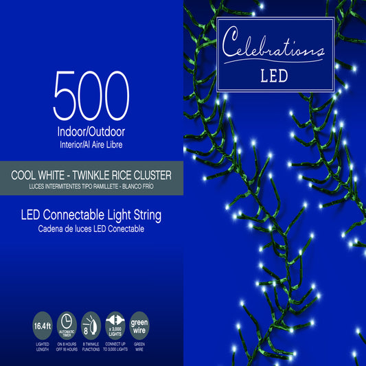 Celebrations LED Cool White 12W Plug-in String Christmas Lights 16.4 L ft.