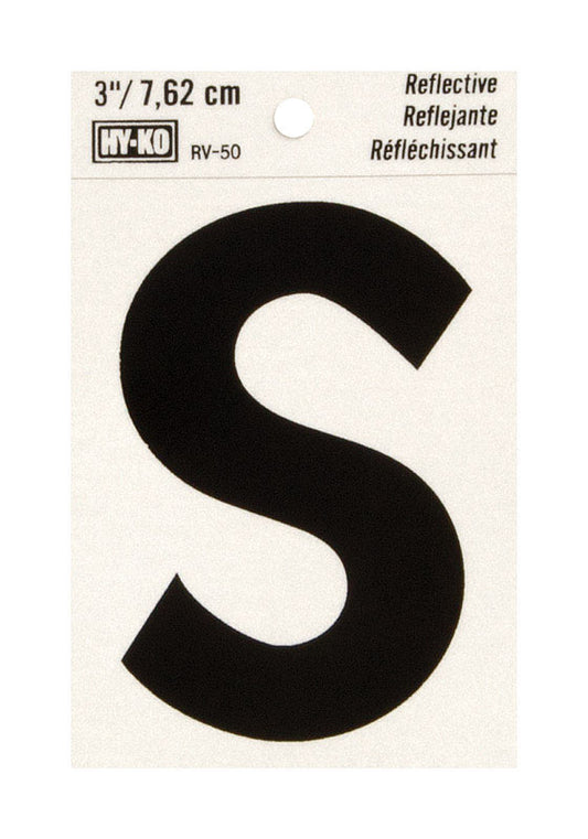 Hy-Ko 3 in. Reflective Black Vinyl Letter S Self-Adhesive 1 pc. (Pack of 10)