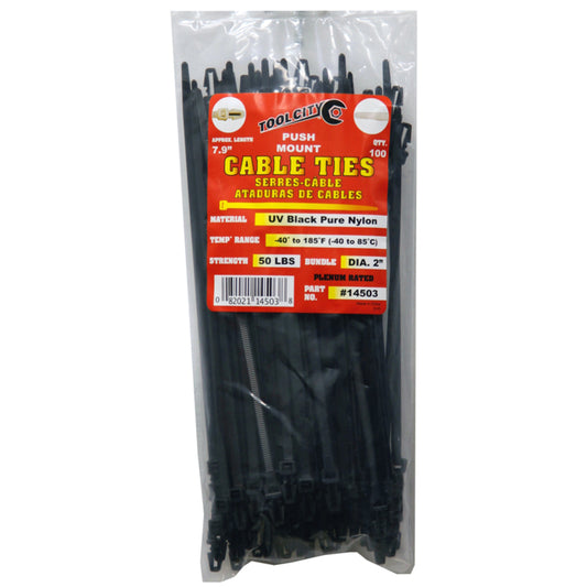 Tool City  7.9 in. L Black  Cable Tie  100 pk