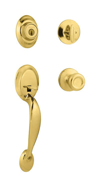 Kwikset SmartKey Dakota/Tylo Polished Brass Entry Handleset KW1 1-3/4 in.