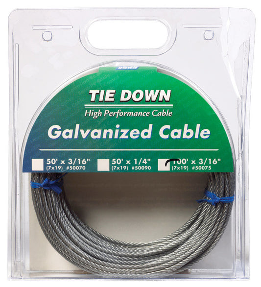 Tie Down Engineering  Galvanized  Galvanized Steel  3/16 in. Dia. x 100 ft. L Aircraft Cable