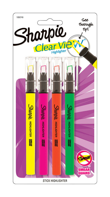 Sharpie Clear View Neon Color Assorted Chisel Tip Highlighter 4 pk (Pack of 6)