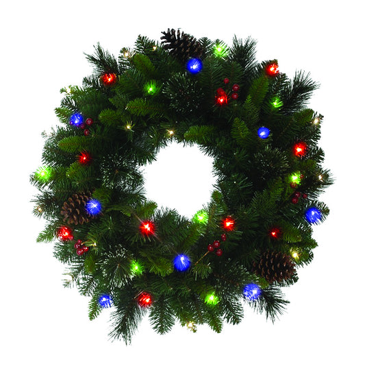 Celebrations 26 in.   D LED Prelit Decorated Multi Cedar Pine Designer Wreath (Pack of 4)