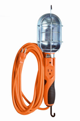 Luz de trabajo para problemas, protección de metal y tomacorriente, 75 vatios, naranja, 25 pies