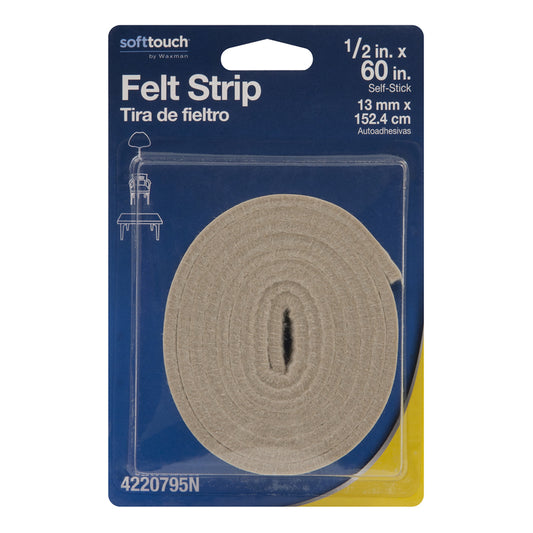 Softtouch Felt Self Adhesive Strips Beige Rectangle .5 in. W X 60 in. L 1 pk