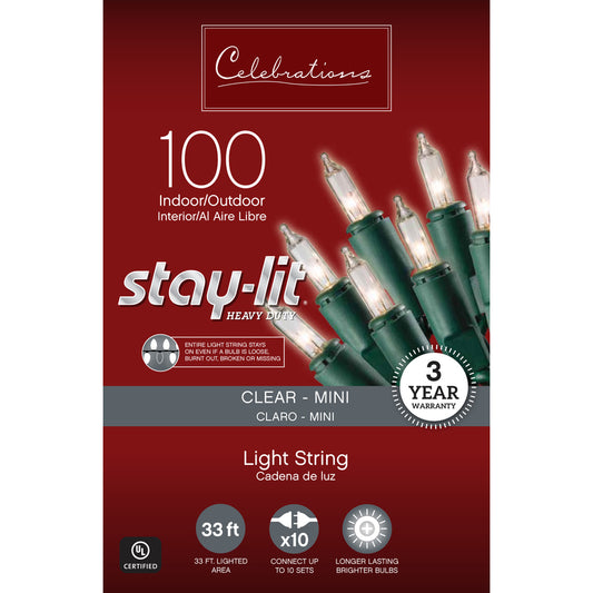 Celebrations Stay-lit Incandescent Mini Clear 100 ct String Christmas Lights 33 ft.