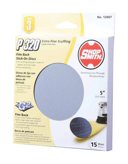 Shopsmith  5 in. Aluminum Oxide  Adhesive  Sanding Disc  320 Grit Extra Fine  15 pk