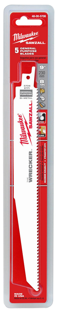 Milwaukee 48-00-5706 9 8 Tpi The Wrecker Sawzall Blade 5 Count