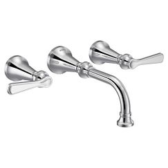 Chrome two-handle wall mount bathroom faucet