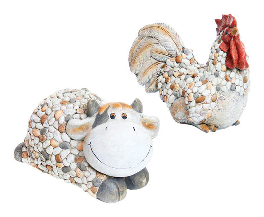 Alpine Pebble Cow, Pebble Rooster MGO Assorted Statue (Pack of 2)