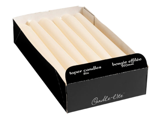 Candle lite 0208595 8" White Taper Candle (Pack of 12)