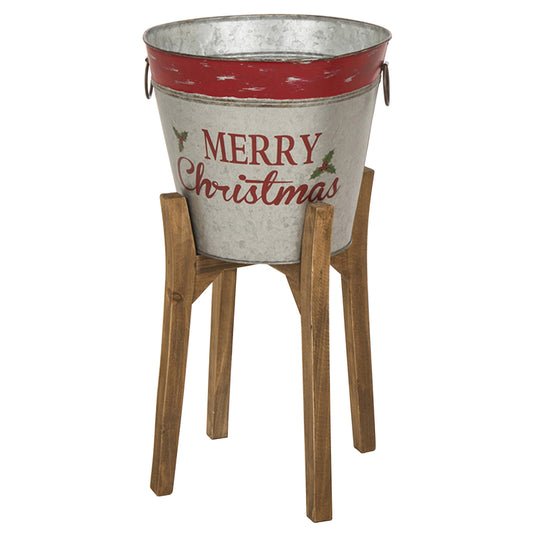 Celebrations Christmas Bucket with Stand Christmas Decoration Multicolored Galvanized/Wood 21.3 in. (Pack of 2)