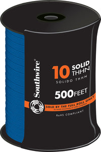 Southwire 11598001 500' Blue 10 Solid THHN Cable (Pack of 500)