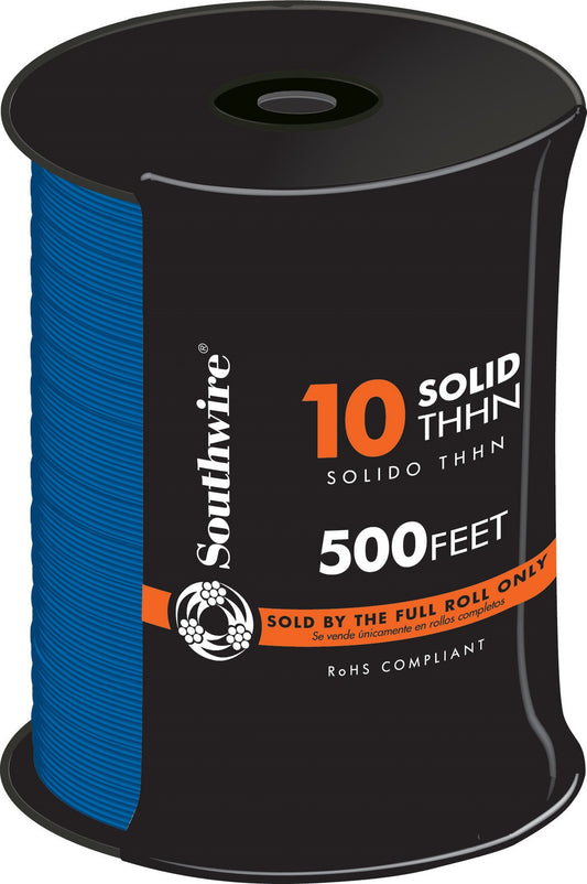 Southwire 11598001 500' Blue 10 Solid THHN Cable (Pack of 500)