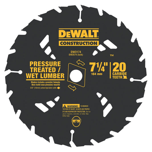 DeWalt 7-1/4 in. D X 5/8 in. S Carbide Tipped Circular Saw Blade 20 teeth 1 pk