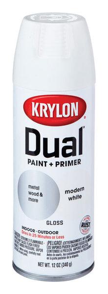 Pintura en aerosol + imprimación blanca moderna de doble brillo Krylon, 12 oz (paquete de 6)