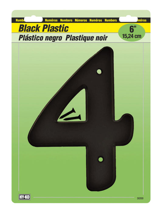 Hy-Ko 6 in. Black Plastic Number 4 Mounting Screws 1 pc. (Pack of 5)