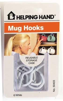 Helping Hand 50403 White Mug Hooks (Pack of 3)