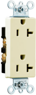 Decorator Duplex Receptacle, Side Wire, Ivory, 20-Amp, 125-Volt