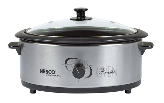 Nesco Roaster Oven Metal 120 V/750 W 6 Qt. Capacity Chrome Rack, Stainless Steel Exterior