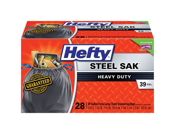 Hefty Steel Sak Clean-Up Bags, Drawstring, Heavy Duty, Extra Large, 39 Gallon - 28 bags