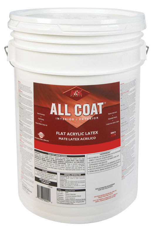H&K Paint Company Acrylic Latex Paint Interior/Exterior Flat Basic White 5 Gl