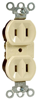 Duplex Outlet, Ivory, 2-Pole, 2-Wire Ground, 15-Amp, 125-Volt