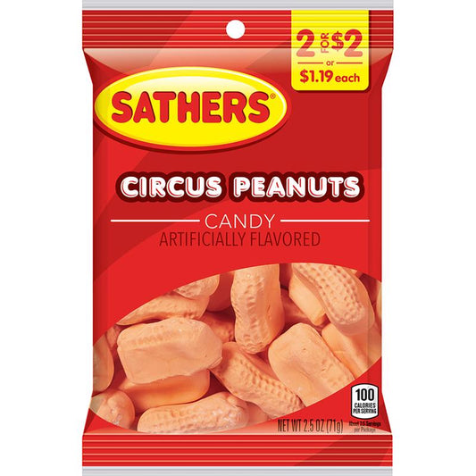 Sathers Circus Peanuts Chewy Candy 2-1/2 oz. (Pack of 12)