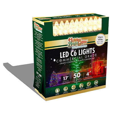 Juego de luces LED navideñas, C6, de calidad comercial, blanco cálido, 50 unidades.