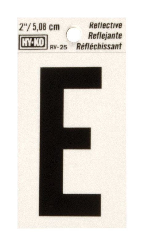 Hy-Ko 2 in. Reflective Black Vinyl Letter E Self-Adhesive 1 pc. (Pack of 10)
