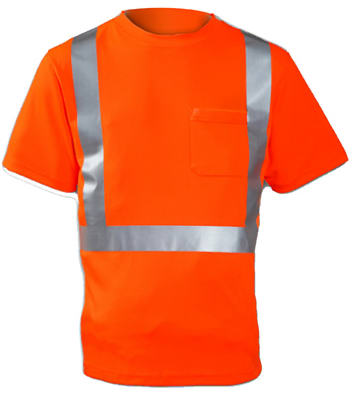 Class II Hi-Viz Safety Shirt, Short Sleeves, Orange, M