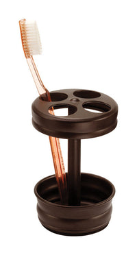 InterDesign  Olivia Line  Toothbrush Holder  5 in. H x 3-3/16 in. W x 3-3/16 in. L Bronze  Steel