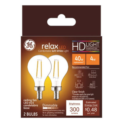 LED Ceiling Fan Light Bulbs, A15, Soft White, 300 Lumens, 4-Watts, 2-Pk.