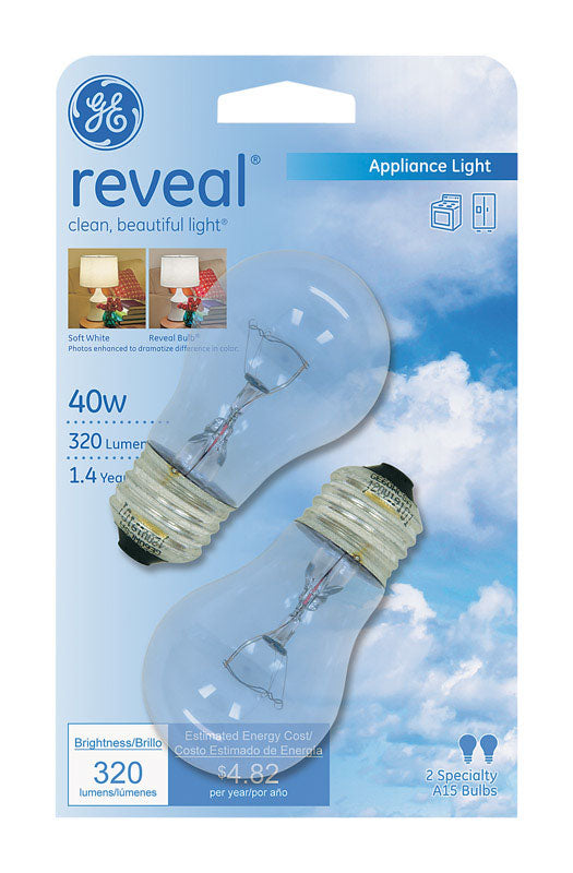 GE Reveal 40 watts A15 A-Line Incandescent Bulb E26 (Medium) Bright White 2 pk (Pack of 6)
