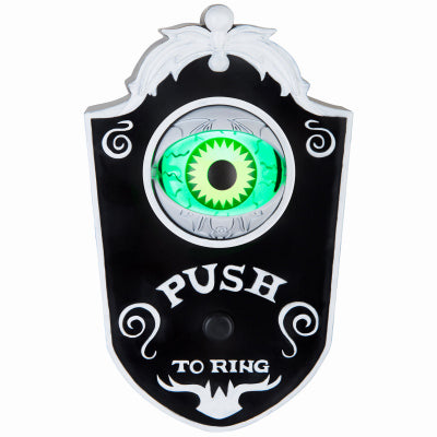 Animated Doorbell with Light-Up Eyeball, Speaks Spooky Phrases, Black & White