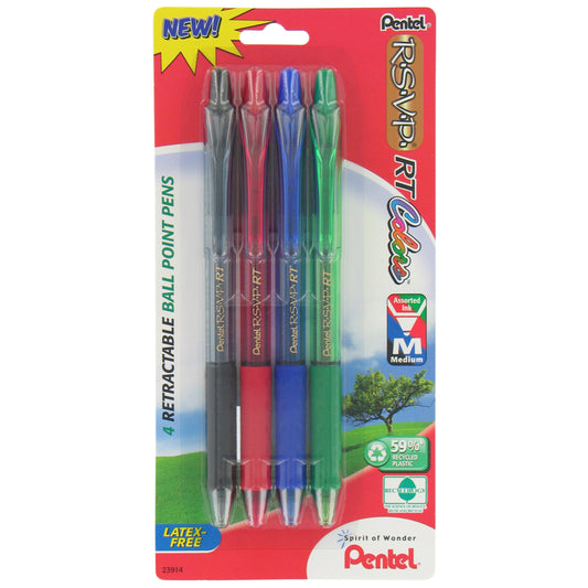 Pentel BK93CRBP4M1 Assorted RSVPÂ® RT Colorsâ„¢ Retractable Ball Point Pen