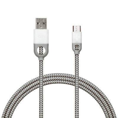 Braided Micro USB Charging Cable, Nylon, Gray/White, 10-Ft.