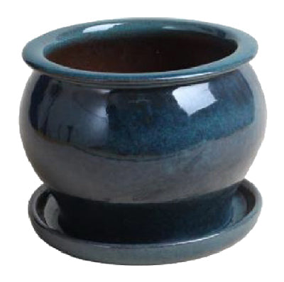 Jardinera de estudio, cerámica azul con efecto goteo, 11 pulgadas