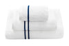 LINIM 3-Pcs Towel Set 100% Cotton White With Lines; Bath, Hand & Washcloth Navy 