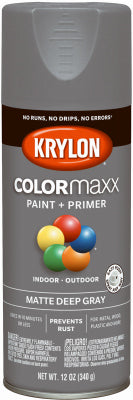 COLORmaxx Spray Paint + Primer, Matte Deep Gray, 12-oz.