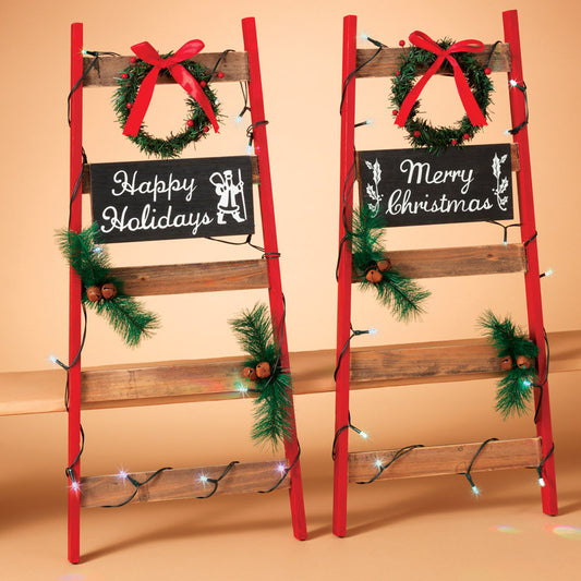 Gerson Lighted Holiday Ladder Christmas Decoration Multicolored MDF 26.5 in. 1 pk (Pack of 2)