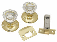Passage Door Latch Set, Glass Knobs, Polished Brass