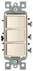 Leviton Decora 15 amps Single Pole Rocker Triple Combination Switch Light Almond 1 pk