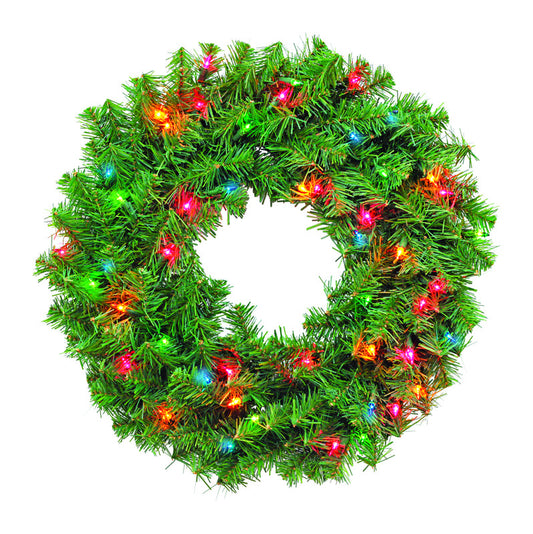 Greenfields Prelit Green Douglas Wreath 24 in. Dia. Multicolored (Pack of 4)