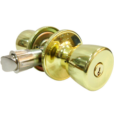 Tulip-Style Knob Mobile Home Entry Lockset, Polished Brass