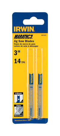 Hoja de sierra caladora con vástago en U bimetálico de 3 pulg. Irwin Marathon, 14 dientes por pulgada, paquete de 2
