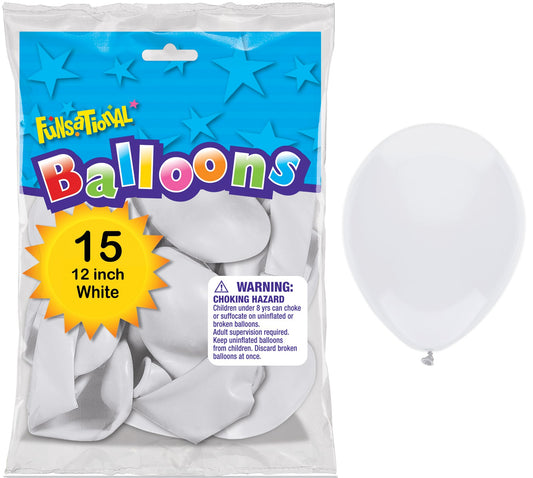 Pioneer National Latex 55126 12" White Funsational Balloons 15 Count