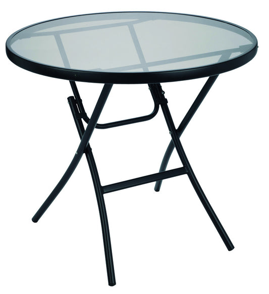 Living Accents  Glass Top  Round  Black  Folding  Table
