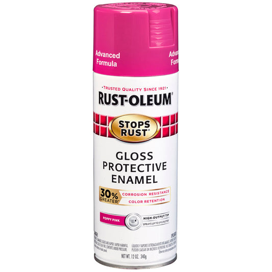 Rust-Oleum Stops Rust Gloss Poppy Pink Protective Enamel Spray 12 oz